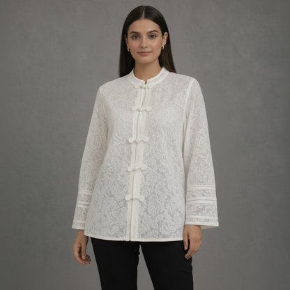 Elegante Witte Jas met Kant