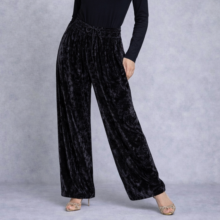 Velvet Wide Leg Broek Dames High Waist Velours Pantalon