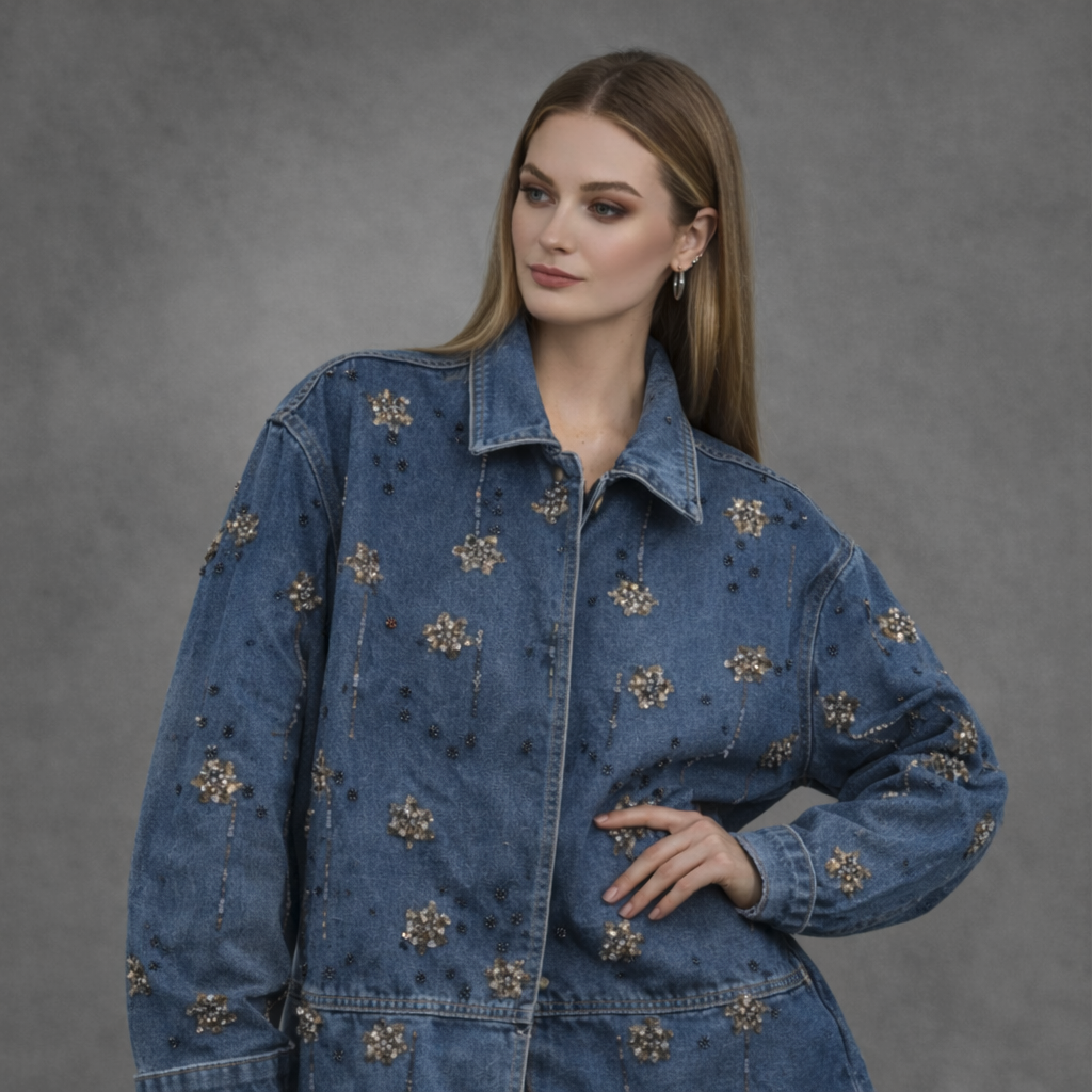 Denimjacket – Oversized Spijkerjas met Zwart-Bruine Aardetinten Details