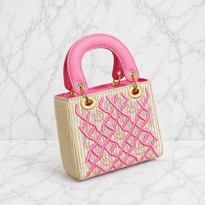 Geborduurde Handtas Mini Bag met Contrast Handvat