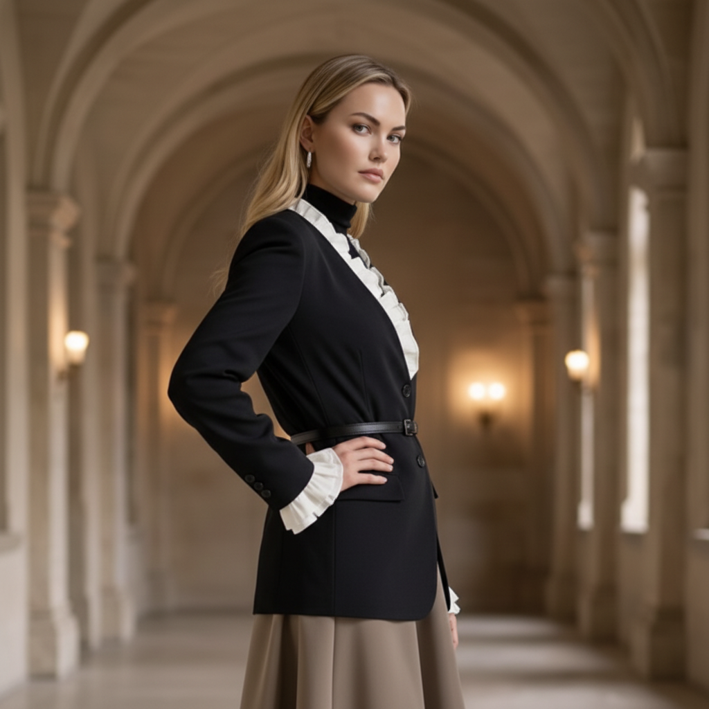 Blazer met Dubbele Ruches en Witte Details